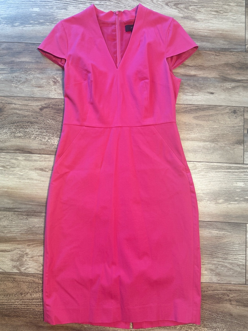 J. Crew Hot Pink V-Neck Midi Sheath Dress